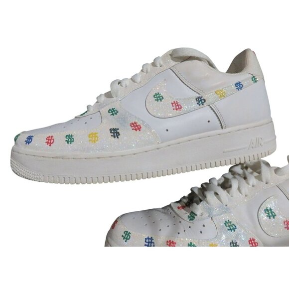 Nike Air Force 1 White Leather Custom Dollar Signs Glow Sparkly sneakers sz 11 - Picture 11 of 15